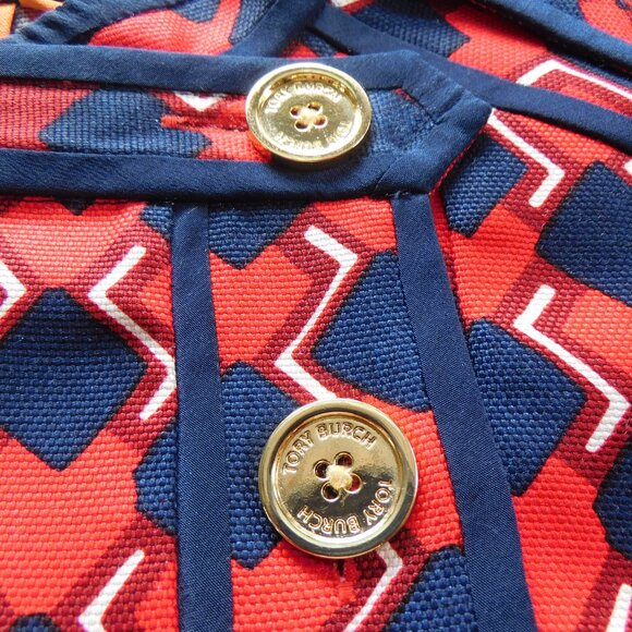Tory Burch Blue & red dress gold button size 4 - Picture 4 of 7